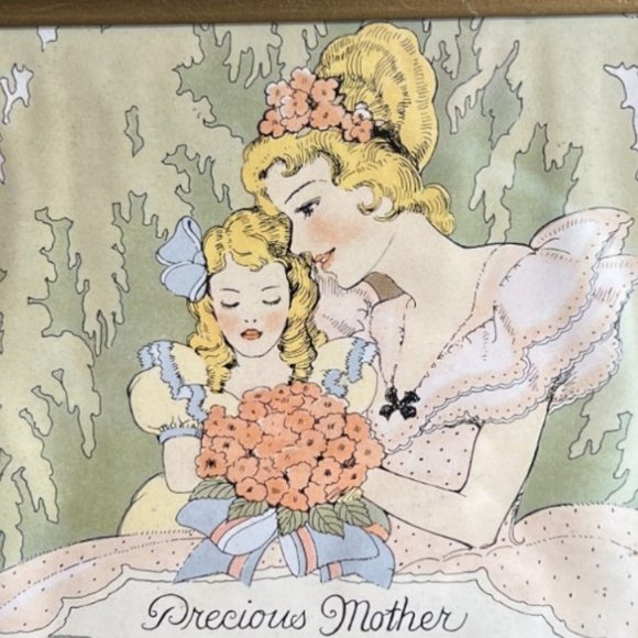 Vtg 1930s PRECIOUS MOTHER Poem Print Art Gold Frame Mother's Day Hanger 9" x 7" - Picture 2 of 16